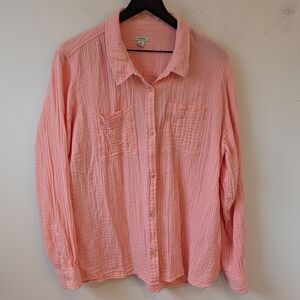 L.L. Bean Women's Pink Cloud Gauze Cotton Long Sleeve Shirt Coastal 2X